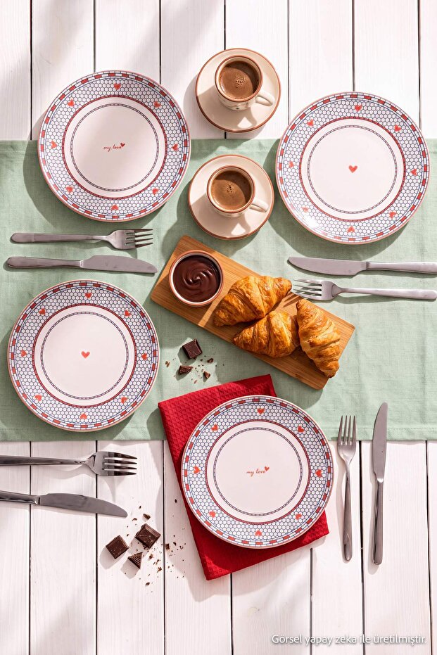 4'lü Love Porselen Pasta Tabağı Seti TPHAW27TBK00040
