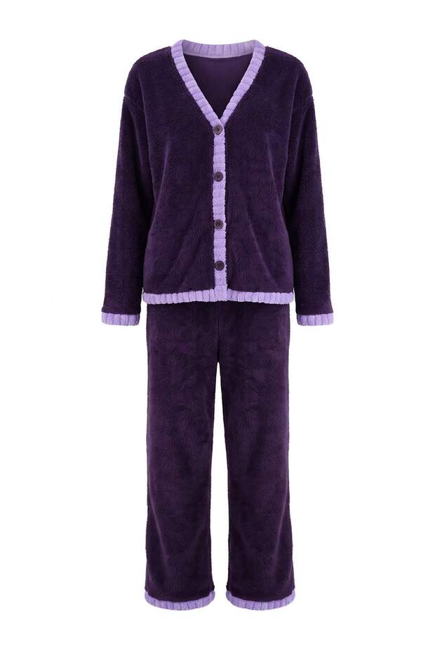 Purple Color Block Wellsoft Knitted Pajama Set Thmaw27Pt00110