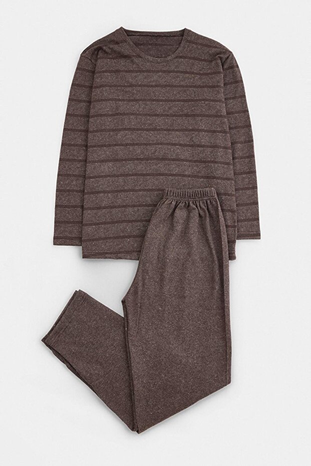 Brown Regular Fit Striped Knitted Pajama Set Tmnaw27Pt00058