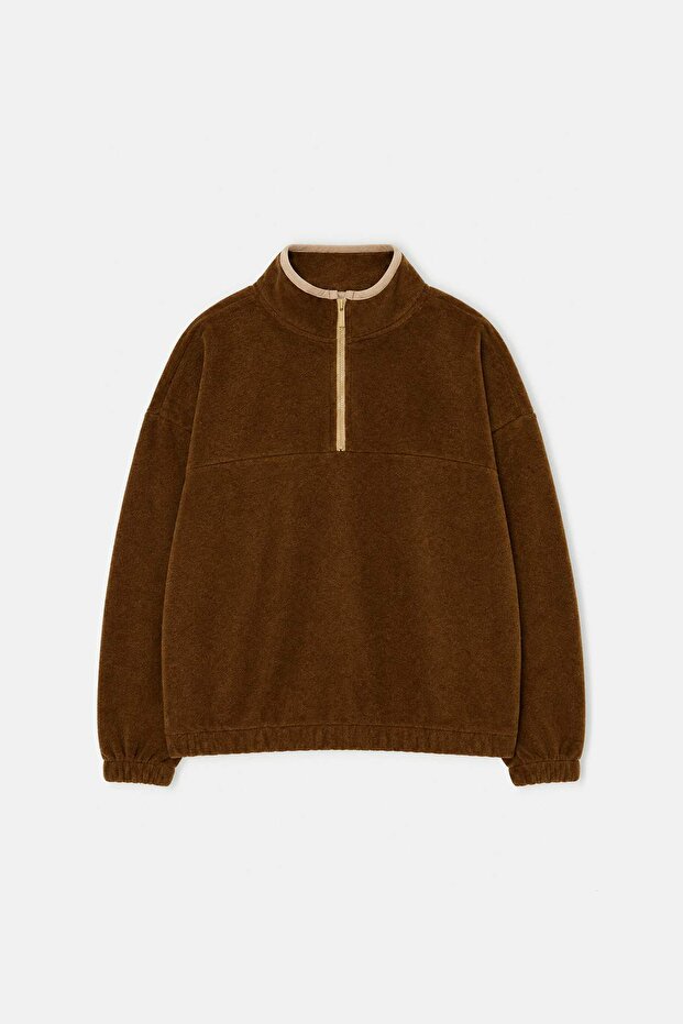 Brown Boy's Plain Knitted Fleece Jacket Tkdaw27Sw00065