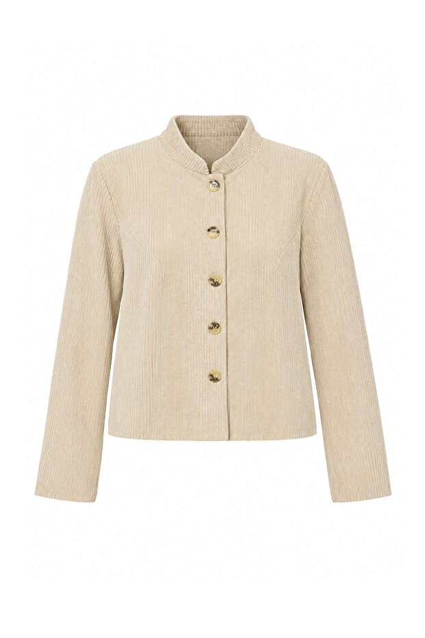 Beige Velvet Stand Collar Jacket Twoaw27Ce00058