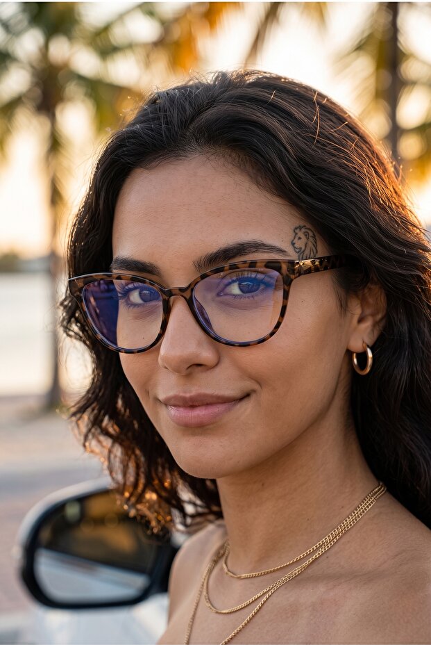 Cateye Blueblock 56 Ekartman Leopard Pattern Optical Compatible Prescription Glass Can Be Installed
