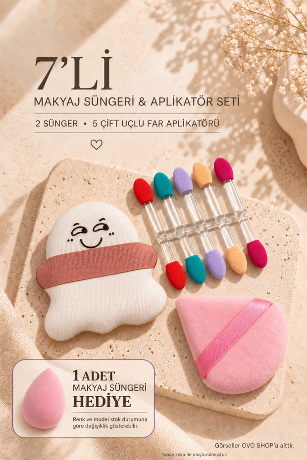 7-Piece Makeup Sponge and Double-Ended Eyeshadow Applicator Set – 1 Gift Makeup Sponge