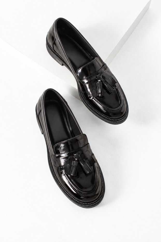 Black Patent Leather Women's Daily Comfortable Ergonomic Mary Jane Shoes Casual Daily Moccasin Loafer Office, Campus Style Lofer