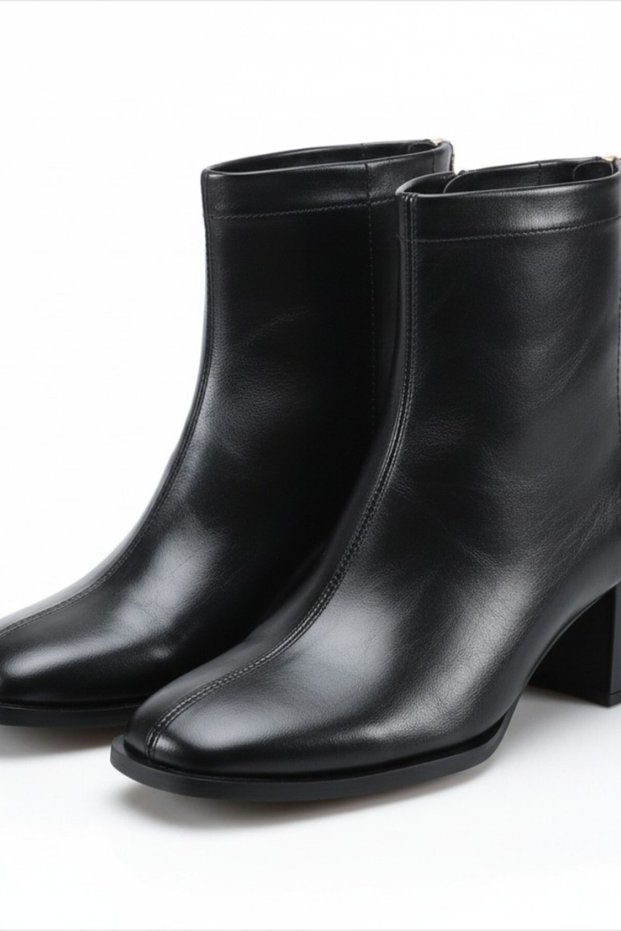 Women's Black Blunt Toe Thick Heeled Back Zipper Orthopedic Insole Boots Owena