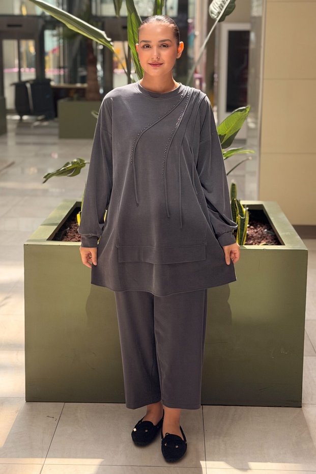Fuat Gürşen Asymmetrical Ribbed Tunic Pants Set