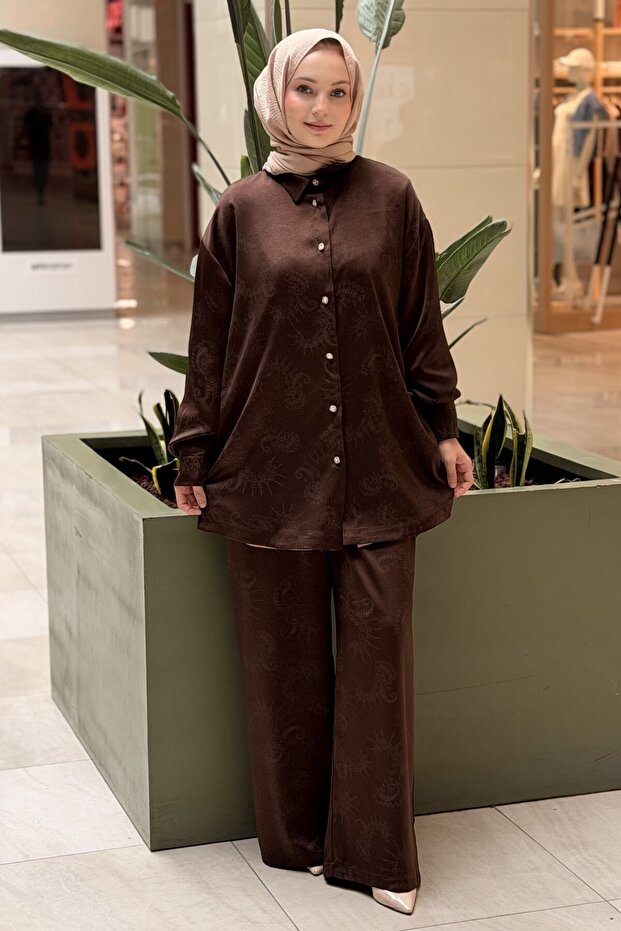 Shawl Patterned Shirt Pants Set