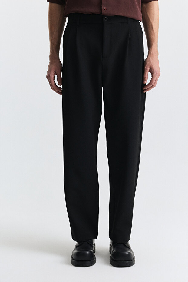 Black High Waist Pleated Comfortable Fit Men's Trousers