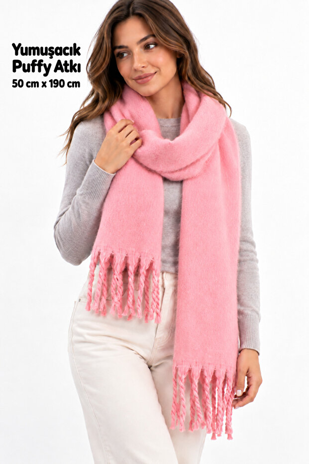 Puffy Pink Soft Textured Women's Scarf Shawl Shoulder Wrap 50 cm X 190 cm