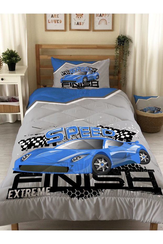 Racing Car Patterned Quilted Stitched Quilt