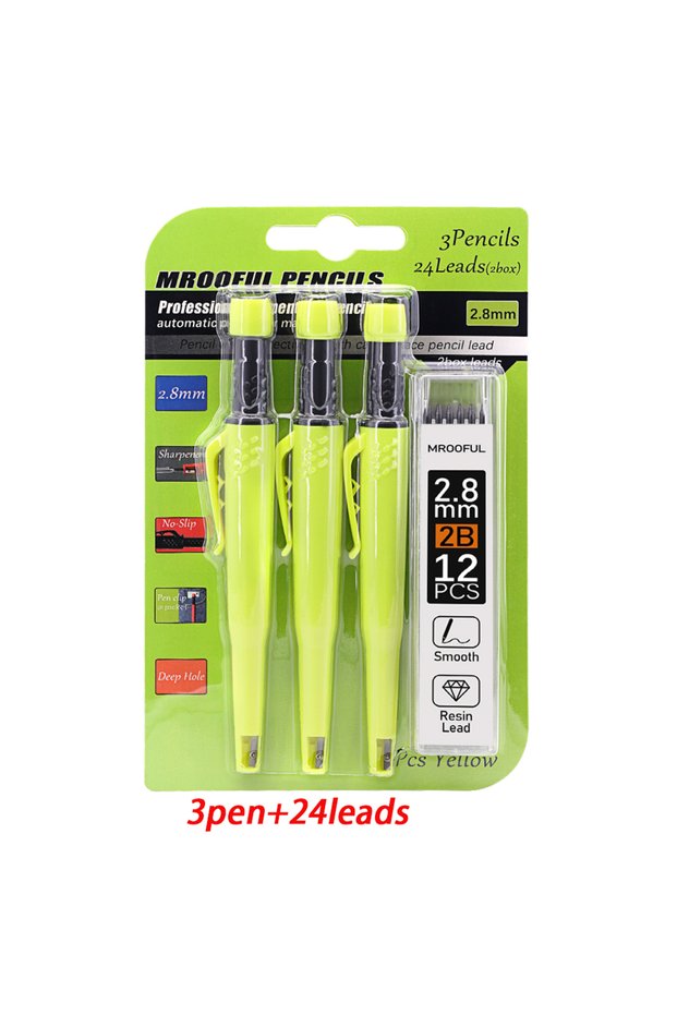 yellow kit Professinonal Carpenter's Pencil Card Set, Deep Hole Marking And Drawing, With 2.8mm 2Box