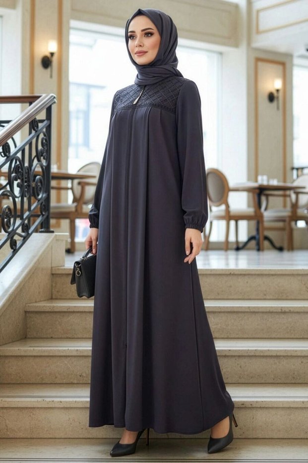 Smoked Hijab Ferace with Zipper 45313Fu