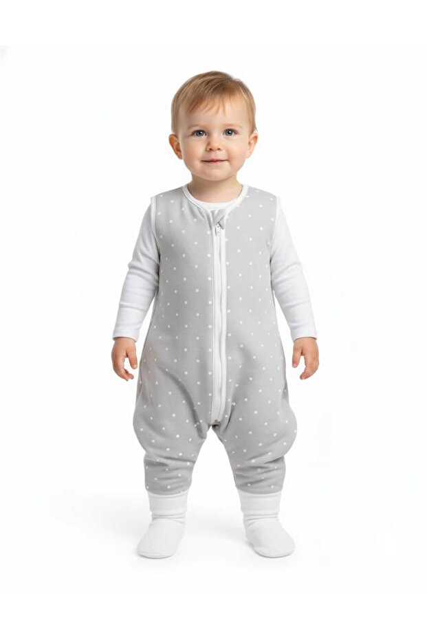 Fiber-Free 1.0 Tog 100% Cotton Double Layer Combed Cotton Girls-Boys Sleeping Bag/Polka Dot Gray