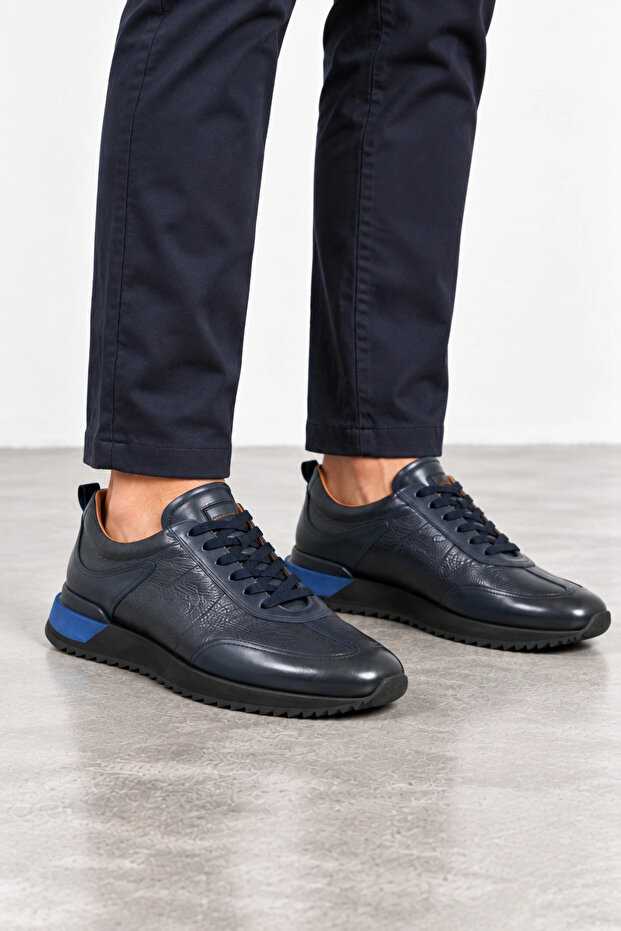 Vega Men's Genuine Leather Sports Shoes - Navy Blue