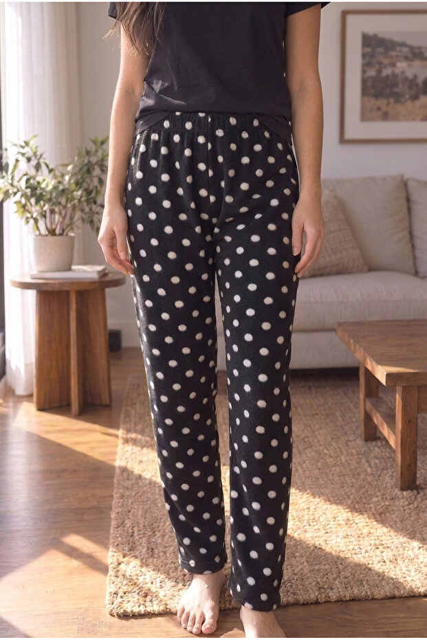 Women's Comfortable Fit High Waist Patterned Soft Fleece Pajama Bottoms