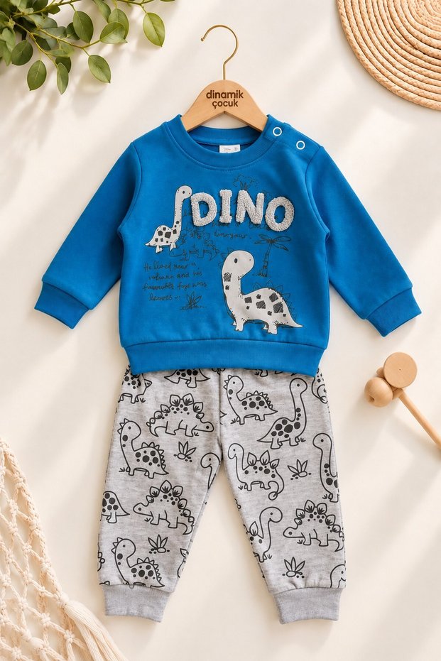 Baby boy dinosaur patterned 2-piece bottom top set sweatshirt tracksuit set 3-6-9-12 months old