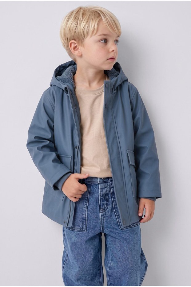 Windproof Hooded Zippered Coat with Snap Pockets and Plush Lining Baby Boy E8248A525Au