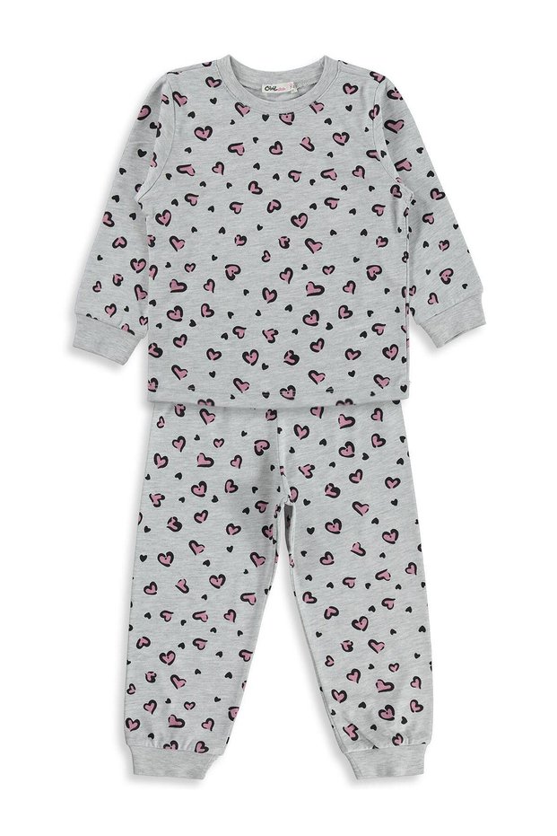 Civil Girl Girl's Leopard Pajama Set | Single Jersey Long Sleeve Crew Neck | School Nursery and Daily Use - Gray