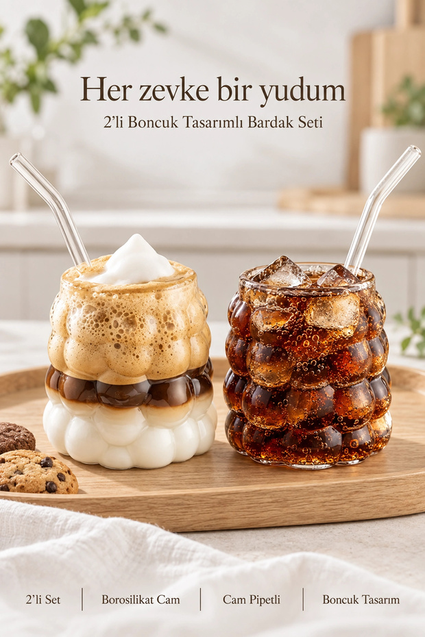 2-Piece Beaded Cup Soft Drink Water Coffee Presentation Cup Heat Resistant Borosilicate Glass Retro Cups
