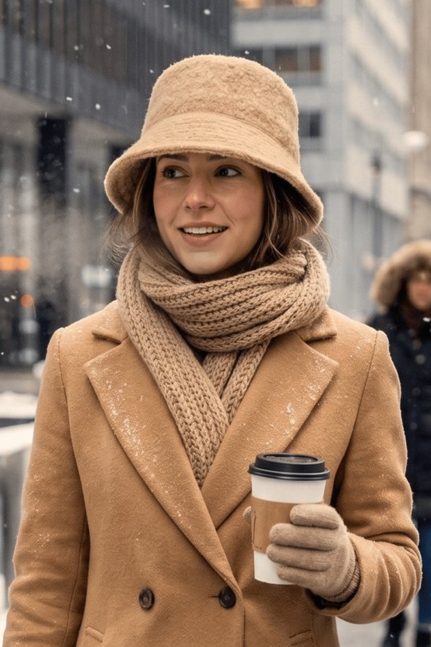 Beige Bouclé Soft-Textured Thick Bucket Beige Bouclé Wool Soft-Textured Thick Winter Women's Hat