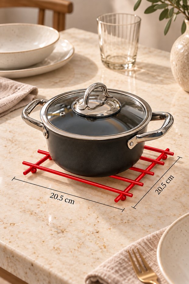 Christmas Red Flat Bar Fireproof Trivet, Countertop Coaster - Metal Stainless