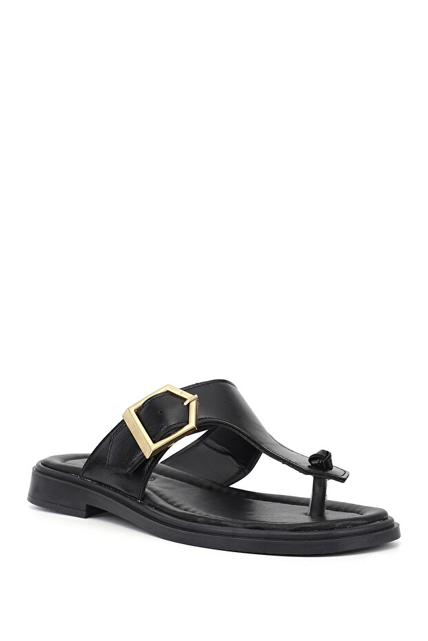 Women's Black Flip Flops Buckled Casual Slipper