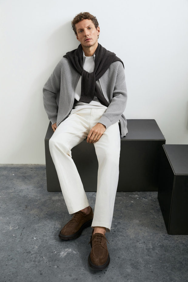 Ardan Cotton Blended Zippered High Collar Knitwear Cardigan Mink