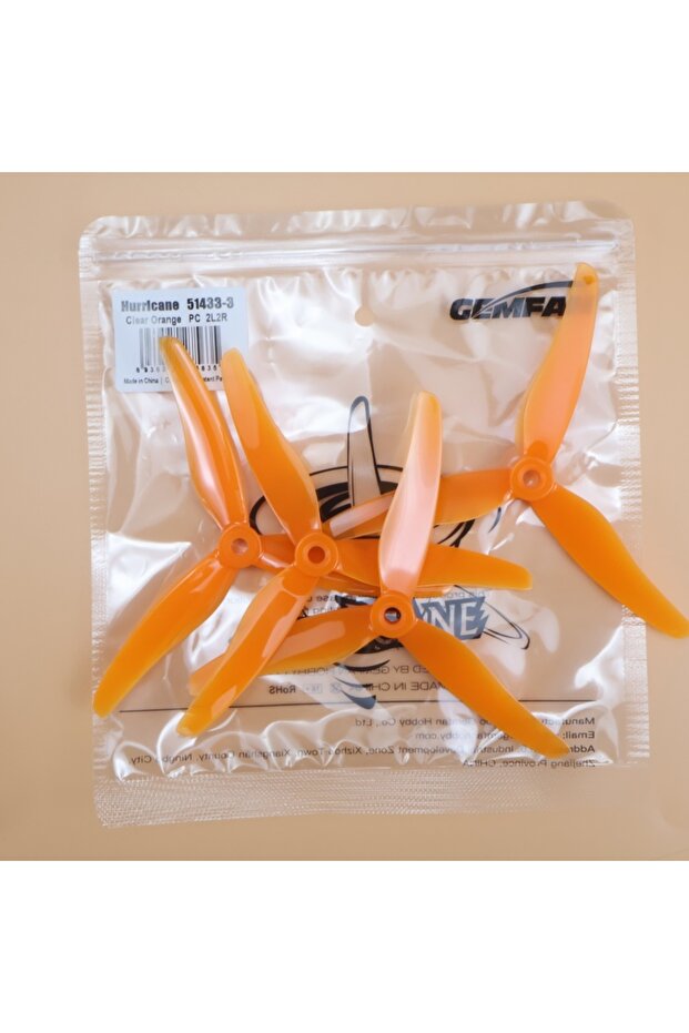 2pairs 51433 Orange 2 Pairs/4 Pcs Gemfan 51433 5 Inch 3 Blade/Tri-Blade Propeller Props CW CCW Brush