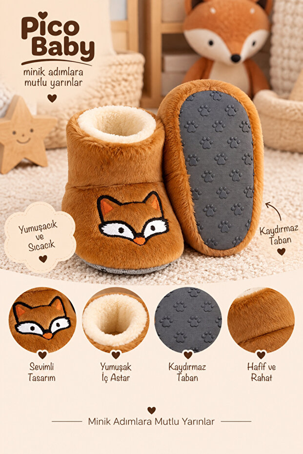 Baby & Kids Anti-Slip Sole Home Boots / Slippers / Winter Plush Boots / Fox Pattern