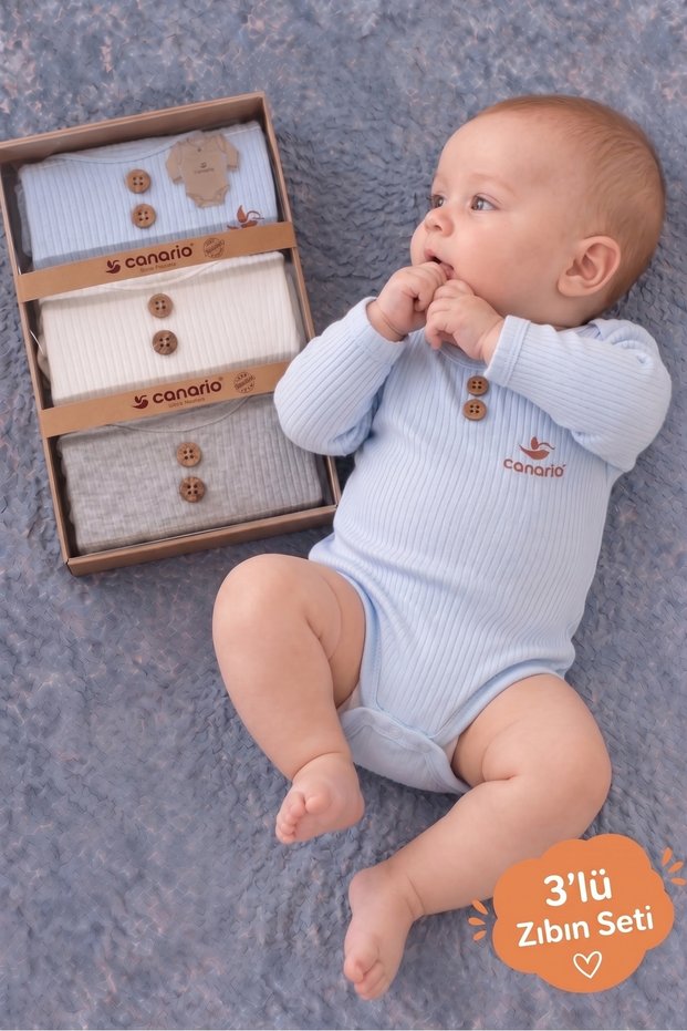 Baby Ribbed Cotton Long Sleeve Bodysuit with Snap Fasteners on the Shoulders