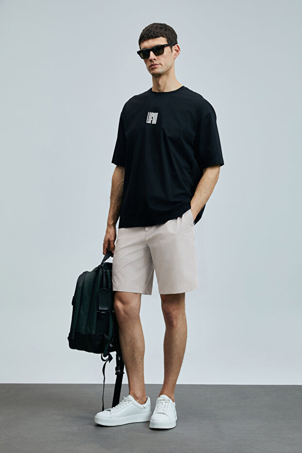 Luus Spor Men's Chino Shorts Slim Fit Stone