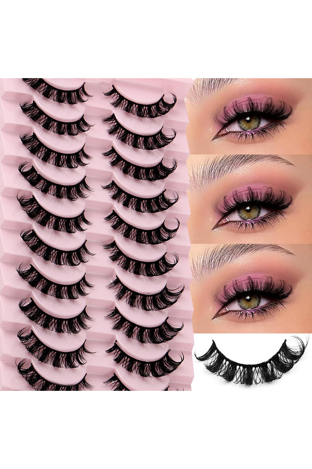 D 10 Pairs Russian Strip Lashes D Curl Fake Lashes Natural Look Fluffy Volume Wispy Russian Lashes 3