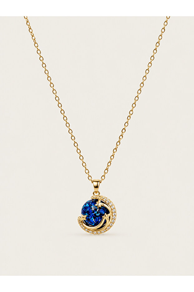 Thin Chain Planet Model Women's Necklace Pool-Sea Resistant Gold 40+5 cm 3 Years Warranty