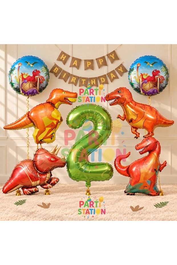 Jungle Theme Dinosaur Concept Green Number Balloon 2 Year Old Giant Balloon Birthday Balloon Set