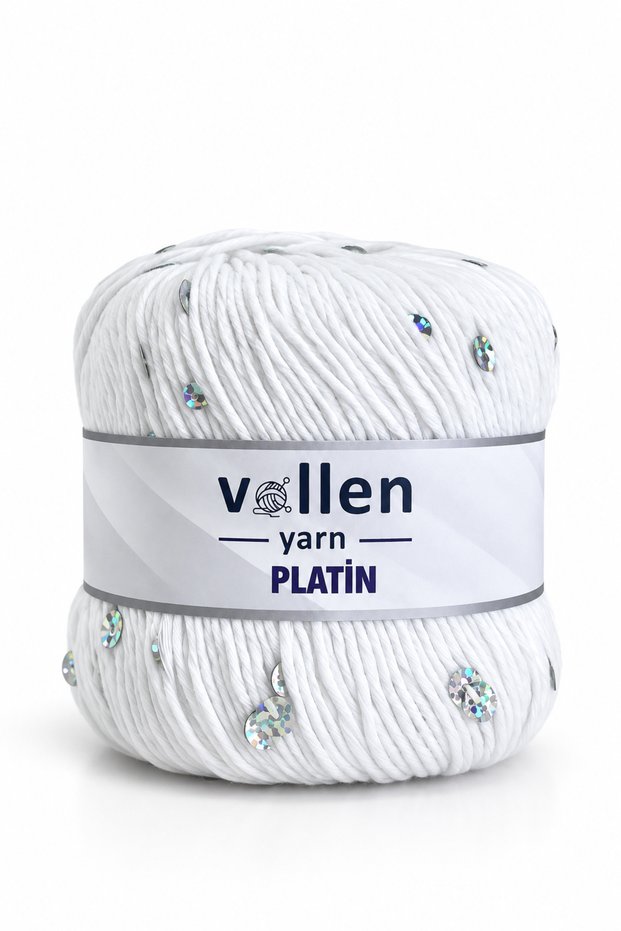 Platinum Sequin Knitting Yarn, Shiny Glitter Crochet and Skewer Compatible Wool, White