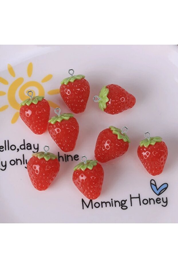 red 10pcs 10pcs Cute Flatback Strawberry Resin Charms Jelly Gradient Pink Red Strawberry Pendants fo