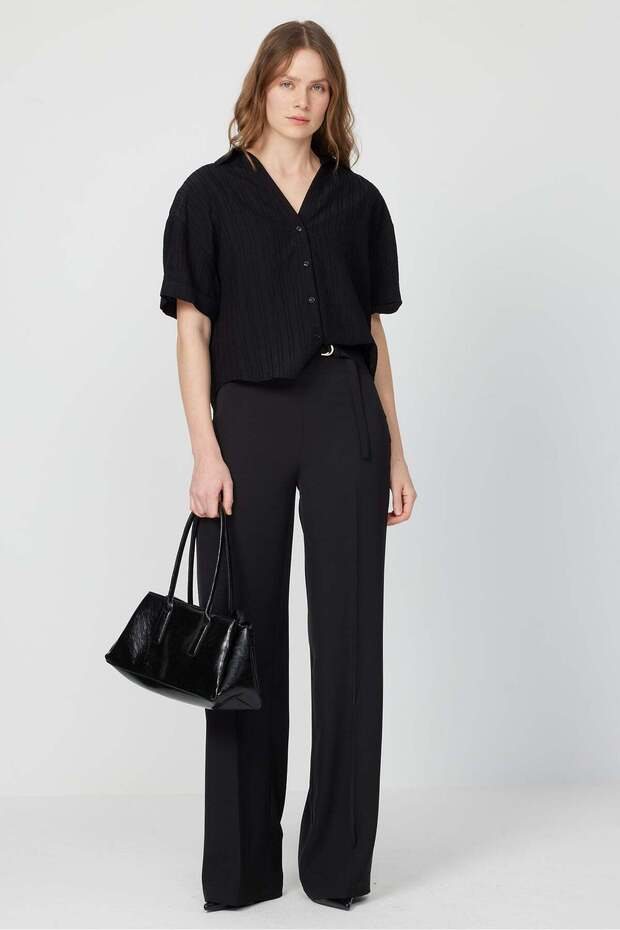 Women's Belt Detailed Fabric Trousers