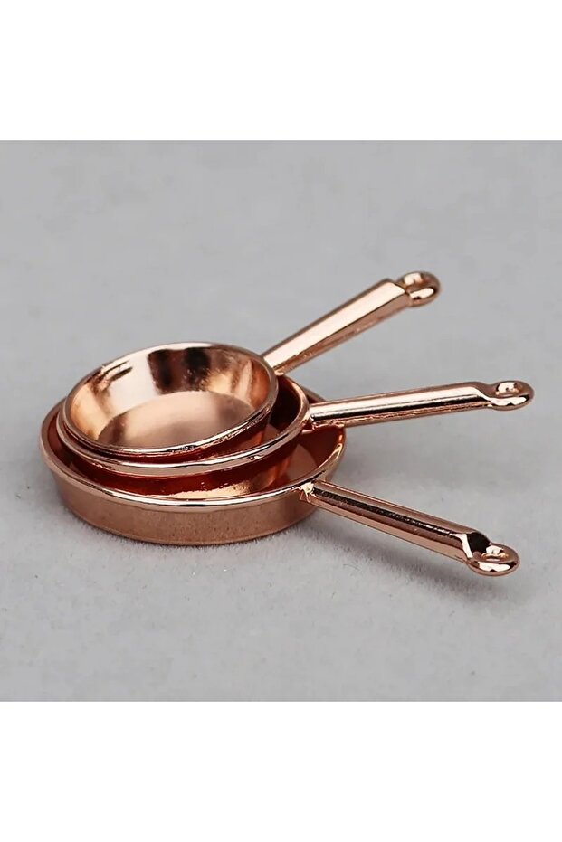 Rose Gold 1Set 1:12 Dollhouse Miniature Frying Pan Casserole Metal Cookware Kitchen Model Decor Toy