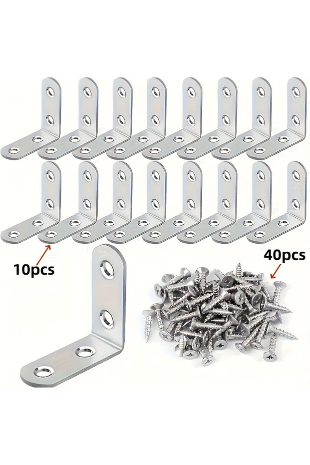 50pcs A Set of 50pcs, Including 10pcs 90-Degree Right-Angle Brackets with 40 Screws, L-Shaped Bracke