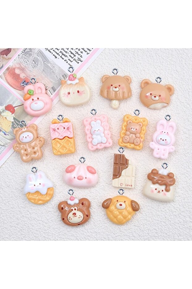 10pcs mix 10Pcs Simulation Rabbit Cookies Resin Charms Pendants For Jewelry Making DIY Earring Neckl