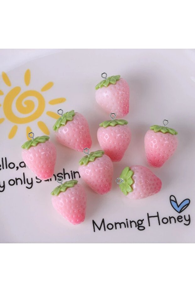 pink 10pcs 10pcs Cute Flatback Strawberry Resin Charms Jelly Gradient Pink Red Strawberry Pendants f