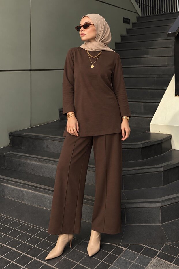 Aden Women's Modal Two-Piece Set with Elastic Waist and Trousers, Brown