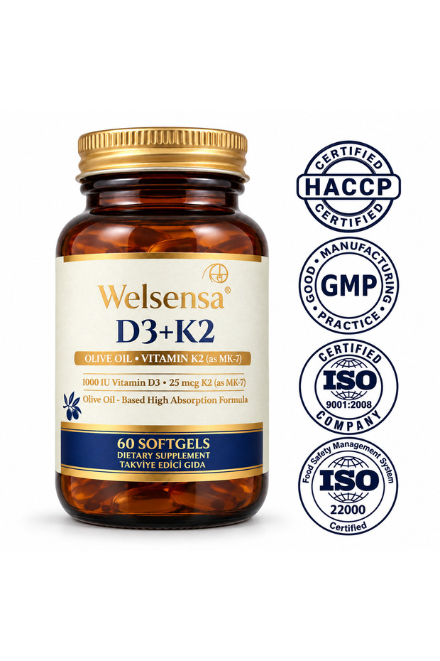 D3K2 Vitamin D3 1000 Iu and Vitamin K2 25 Mcg Mk-7 60 Softgel Capsules
