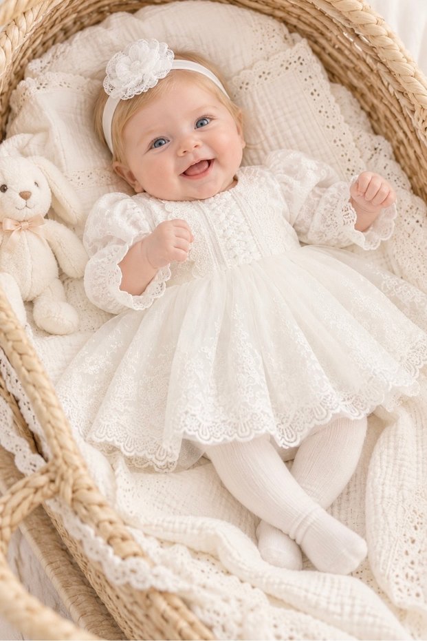 Lily Baby Girl Embroidered Dress Newborn Luxury Dress Set - Hospital Discharge and Mevlütlük Set