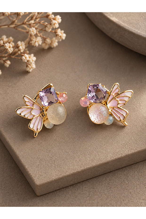 Butterfly Model Purple Zircon Stone Women's Earrings