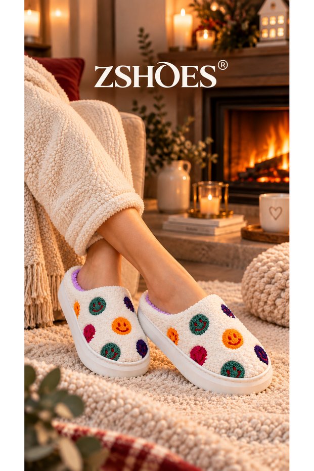 Patterned Plush Non-Slip Sole Lightweight Winter House Slippers (Christmas Detail)