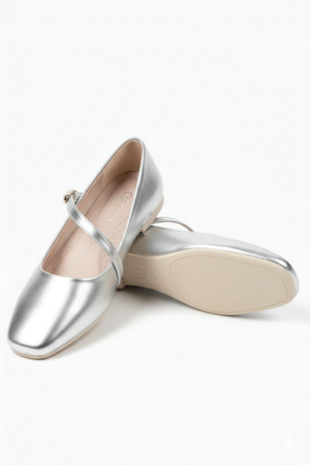Silver Flexible Sole Comfortable Form Single Strap Accessory Detail Suitable for Daily Use Ballerinas