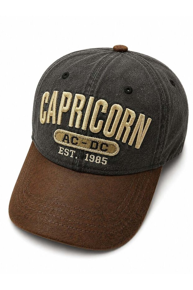 Brown Denim Washed Double Color Design Front Panel Embroidered Printed Detailed Sports Hat