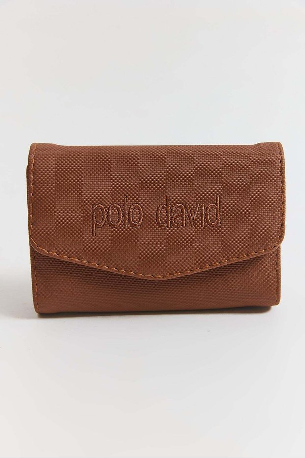 Brown Textured Fabric Multi-Compartment Functional Wallet with Snap Closure and Zipper Compartment