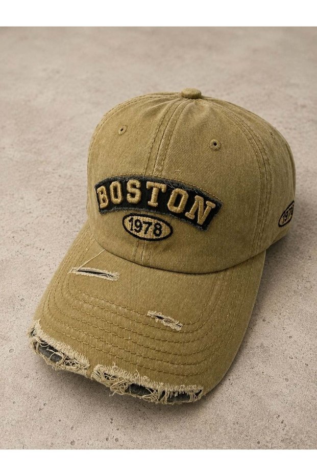 Mink Denim Washed Double Color Embroidered Print Detailed Adjustable Fit Sporty Cap Hat